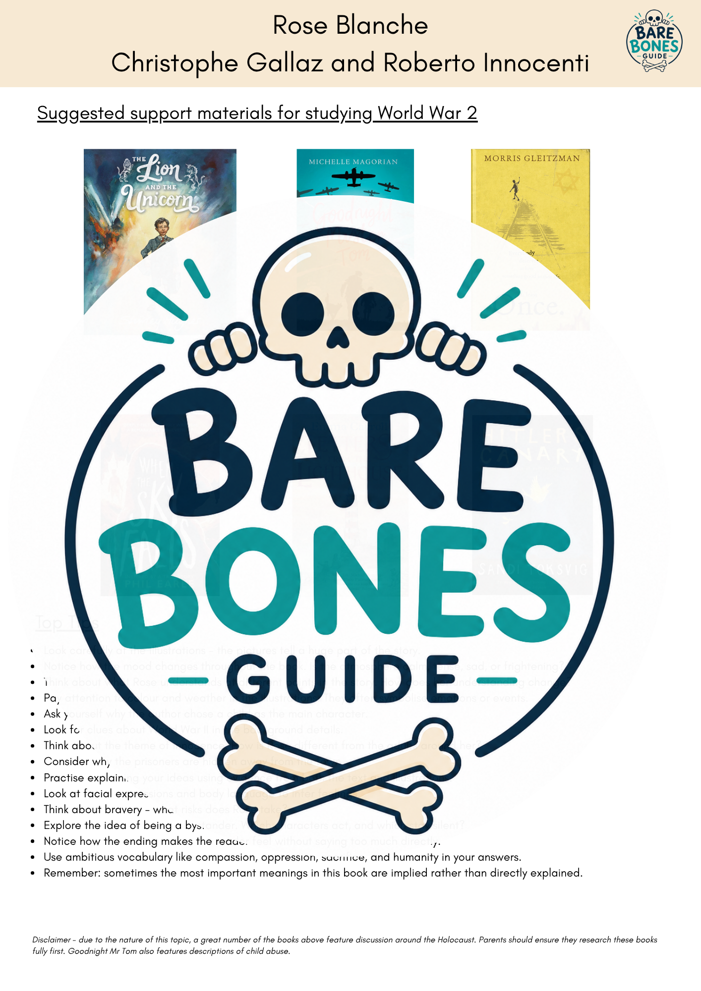 KS2 Bare Bones Guide - Rose Blanche - Christophe Gallaz and Roberto Innocenti - Image 2